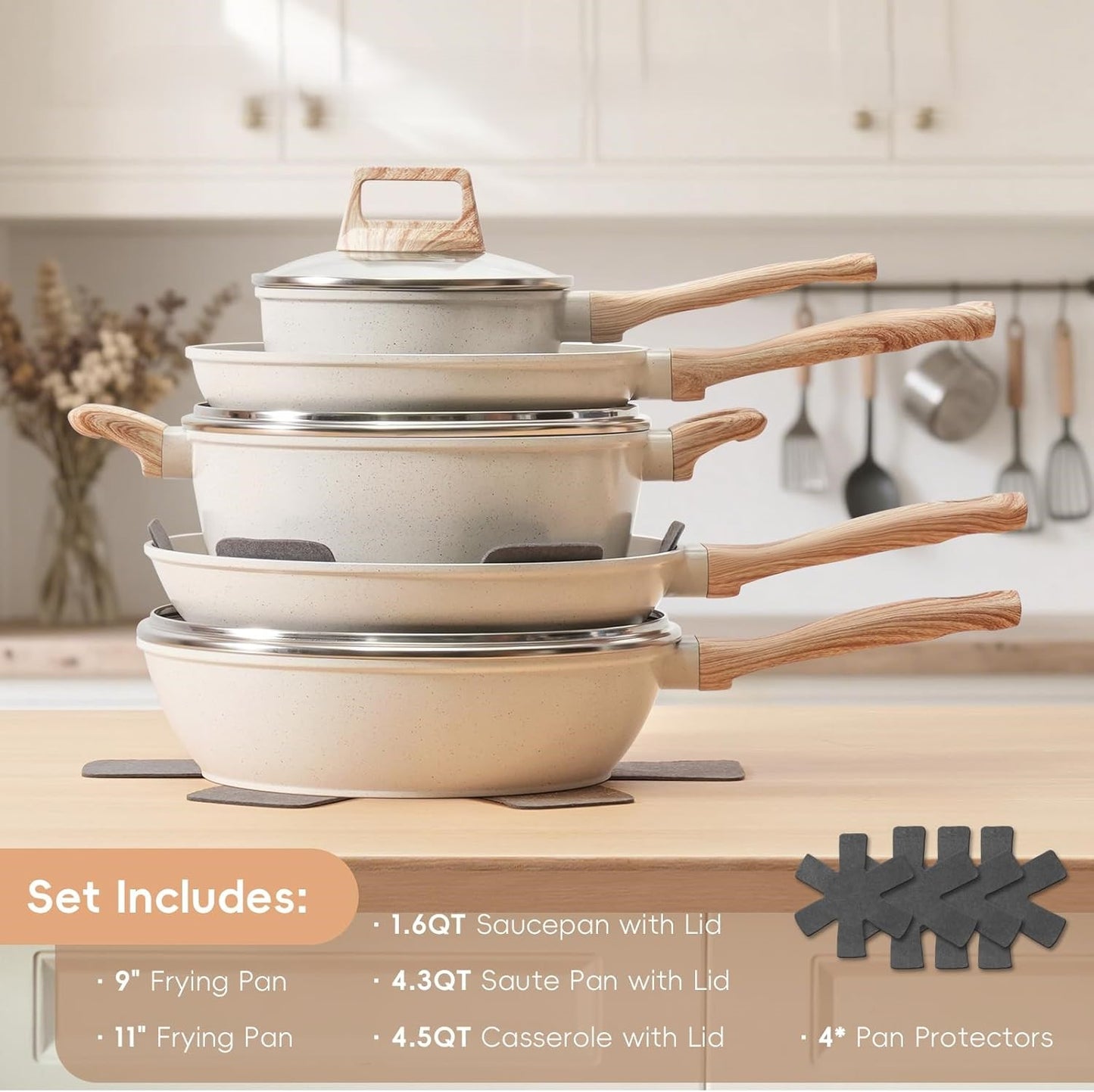 EleganceChef Pro-Set: 5 Pans + 4 Protectors